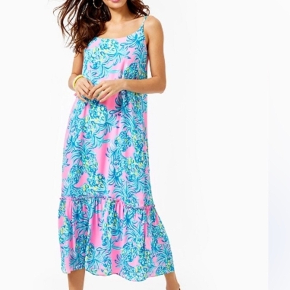 Lilly Pulitzer Pink and Blue Ruffled Tiered Sundress